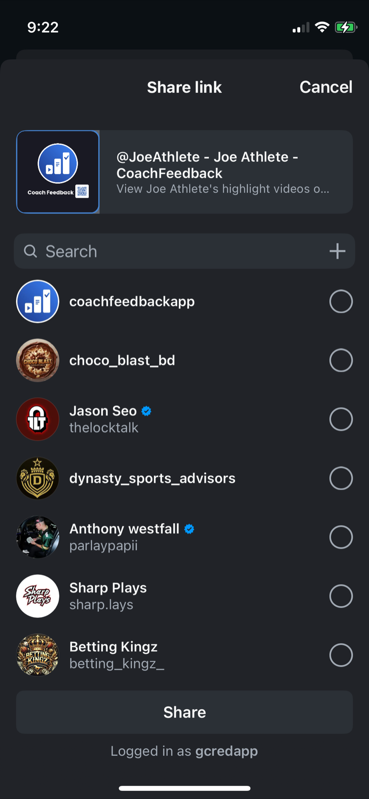 Sharing profile to Instagram