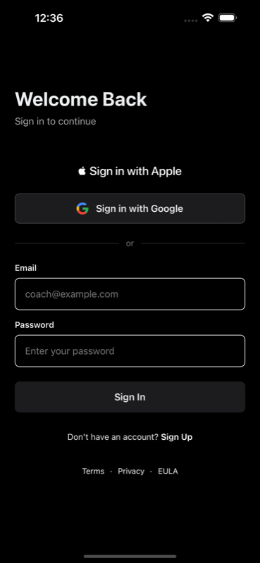 Coach Feedback sign in screen